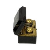 A RARE 18TH CENTURY MINIATURE TORTOISESHELL AND PIQUE WORK WRITING SET