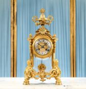 A FINE 19TH CENTURY GILT BRONZE FOUR GLASS MANTEL CLOCK SIGNED DESVIGNES