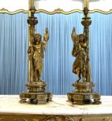 A PAIR OF LATE 19TH CENTURY GILT BRONZE FIGURAL LAMPS AFTER CARRIER-BELLEUSE