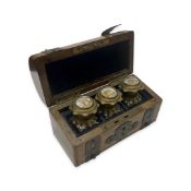 A 19TH CENTURY BOX CONTAINING THREE GRAND TOUR STYLE INKPOTS