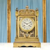 A LATE 19TH CENTURY NIELLO ENAMEL AND SILVERED AND GILT BRONZE MANTEL CLOCK