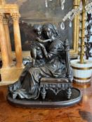 A MID 19TH CENTURY FRENCH BRONZE FIGURAL GROUP OF A MOTHER AND CHILD