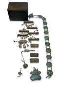 A COLLECTION OF UZBEK BUKHARA SILVER, BRASS AND TURQUOISE SET JEWELLERY