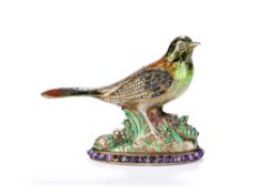 A LATE 19TH CENTURY VIENNESE GEM SET, SILVER AND ENAMEL MODEL OF A BIRD