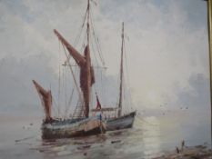 A gilt framed oil on board of sailing boats, signed lower left Alexis?