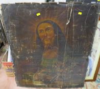 A 17th/18th Century oil on canvas religious study of a figure at a table with goblet of wine and