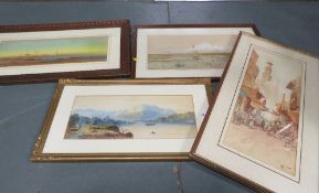 Four framed 19th century watercolours of Middle Eastern scenes, signed by various artists