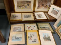 A collection of assorted pictures and prints to include Russell Flint examples Eastern silk Works in