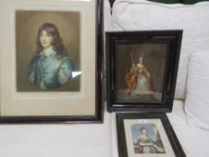 A mezzotint entitle Archibald Hamilton together with two framed and glazed prints of Queen Victoria