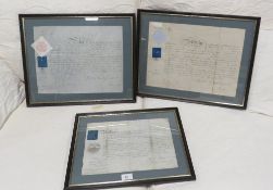 Three framed and glazed signed documents, stamped War Office, Queen Victoria and William IV