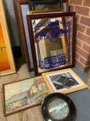 A collection of assorted pictures, prints and mirrors to include Ipswich town FC interest