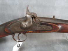 A MID 19TH CENTURY INDIAN MADE 2 BAND PERCUSSION FIRE CARBINE, L 98 cm