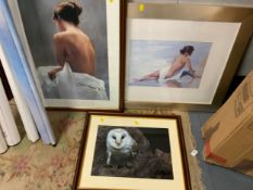 Three framed modern prints to include female figurative examples. (3)