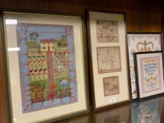 Four assorted framed textile/sampler pictures. (4)