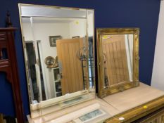 A large modern rectangular mirror and a modern gilt mirror. (2)