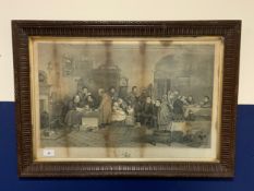 An antique oak framed ‘The Rent Day’ engraving, 42 x 65 cm