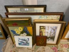 A collection of assorted pictures and prints to include a reproduction Stafford map