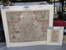 A John Speed hand coloured map of Staffordshire, together with a small Potteries to Birmingham