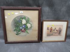 A framed floral watercolour together with a watercolour of a harvest scene (2)