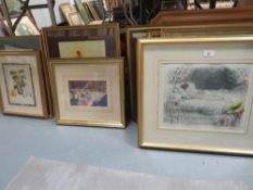 A large collection of pictures and prints to include a mirror, Russell Flint prints etc.