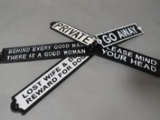 **Five cast rectangular signs**