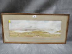 A framed watercolour mountain scene entitled 'Rosapenna'