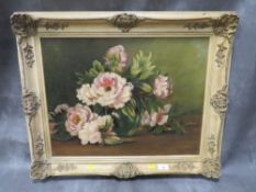 A 20th century oil on canvas, unsigned still life study Irish label verso