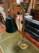 A vintage adjustable brass reading lamp H 60 cm