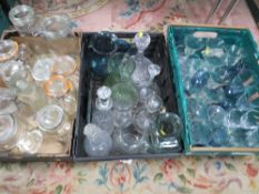 Three trays of assorted glassware to include decanters (trays not included )