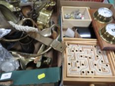Two trays of assorted metal ware etc to include an eagle mounted wall bell