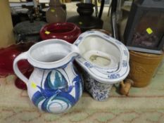 A collection of large ceramics and glassware to include an Oriental style ceramic garden seat