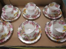 Six Royal Doulton floral trios