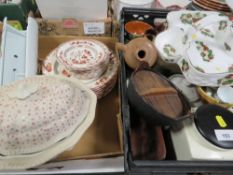Two trays of assorted ceramics etc to include a Hammersley strawberry basket
