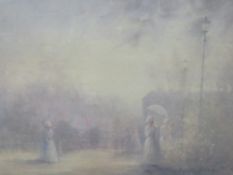 Two large framed and glazed signed limited edition atmospheric garden scenes with figures in