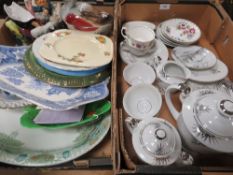 Two trays of assorted ceramics to include a Japanese style tea set