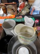 Three small trays of assorted ceramics to include a Crown Devon Fielding's Killarney musical jug A/F