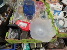 Three trays of assorted ceramics and glass