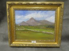 A framed gouache on canvas mountain scene signed Vonne