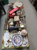 Three trays of assorted collectables together with a tray of silver plated ware (4)