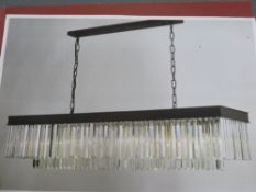 A large 10 bulb rectangular crystal pendant ceiling light, L 127 cm, W 36 cm - complete with bulbs