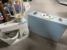 A Vintage Brexton picnic set with original contents together with a vintage Kenwood food mixer etc