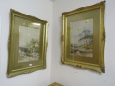 A pair of watercolours depicting sheep and a lady with dog (2)