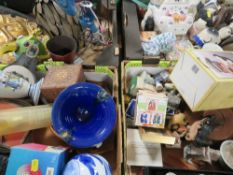 Four trays of assorted sundries and ceramics etc to include various animal figures
