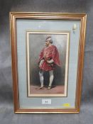 Cesare Dies, watercolour of a medieval style noble man in dark red tunic and cap, signed lower right