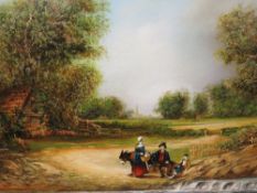 Alan Reed, an oil on board depicting figures by a river