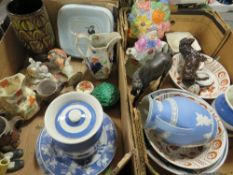 Two trays of assorted ceramics to include Moorcroft, Beswick and T.G Green