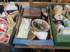 Three trays of mixed collectables to include Wade basket, Royal Doulton ginger jar, inlaid box,
