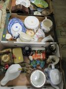 Three trays of mixed collectables to include Spode coffee pot, biscuit barrel, Doulton Lambeth