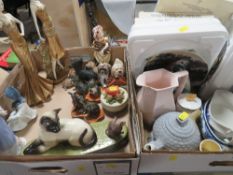 A tray of assorted figurines to include a Beswick cat and mouse example and assorted collectors