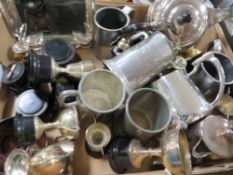 A tray of assorted silver plated ware etc to include assorted trophy's